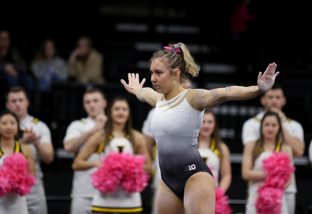 IowaÕs Alex Greenwald competes on the floor against Ball State and Air Force Saturday, January 11, 2020 at Carver-Hawkeye Arena. (Brian Ray/hawkeyesports.com)