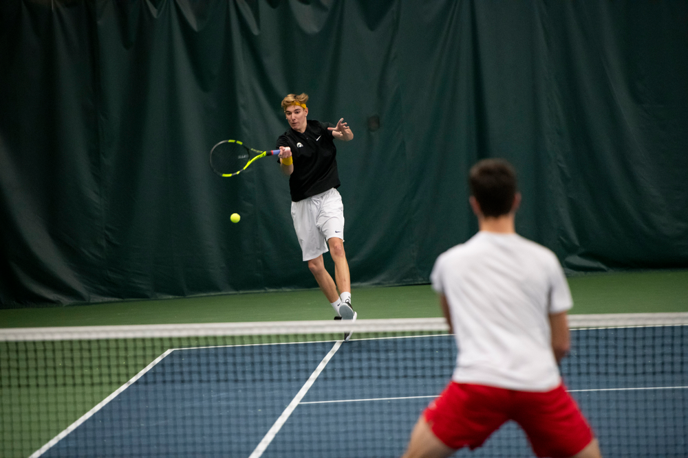 The Iowa men's tennis team competes against Cornell in The Rise Tennis Center in Ithaca, NY on Sunday, Feb. 24, 2019.