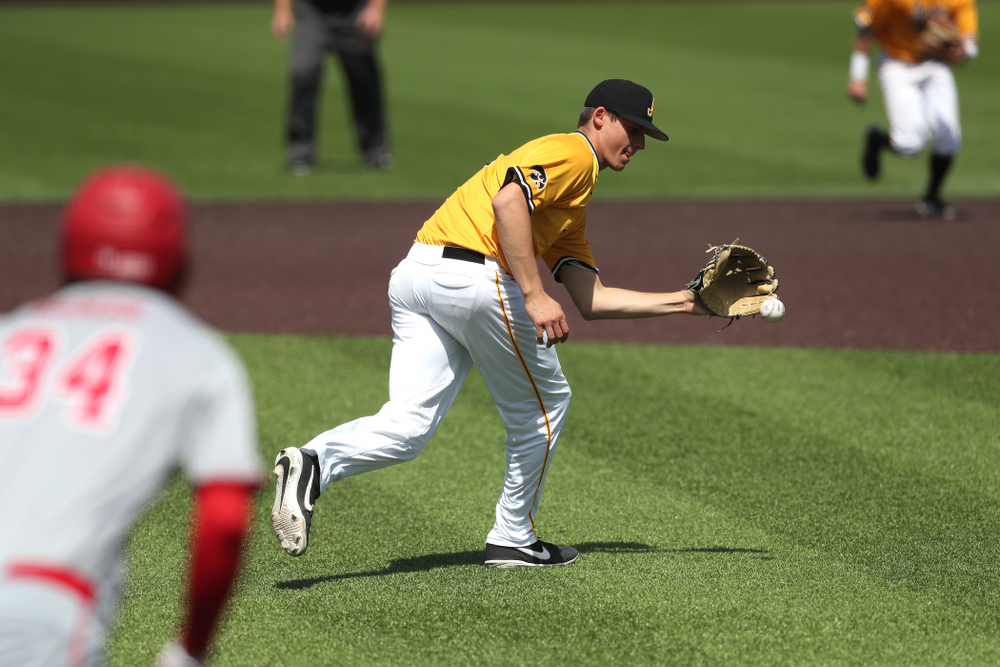 Iowa Hawkeyes Grant Judkins (7) against the Nebraska Cornhuskers Sunday, April 21, 2019 at Duane Banks Field. (Brian Ray/hawkeyesports.com)