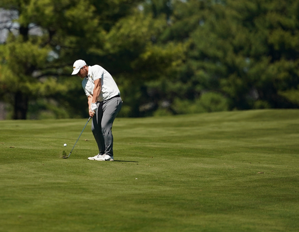 Iowa's Alex Schaake hits from the fairway during the first round of the Hawkeye Invitational at Finkbine Golf Course in Iowa City on Saturday, Apr. 20, 2019. (Stephen Mally/hawkeyesports.com)