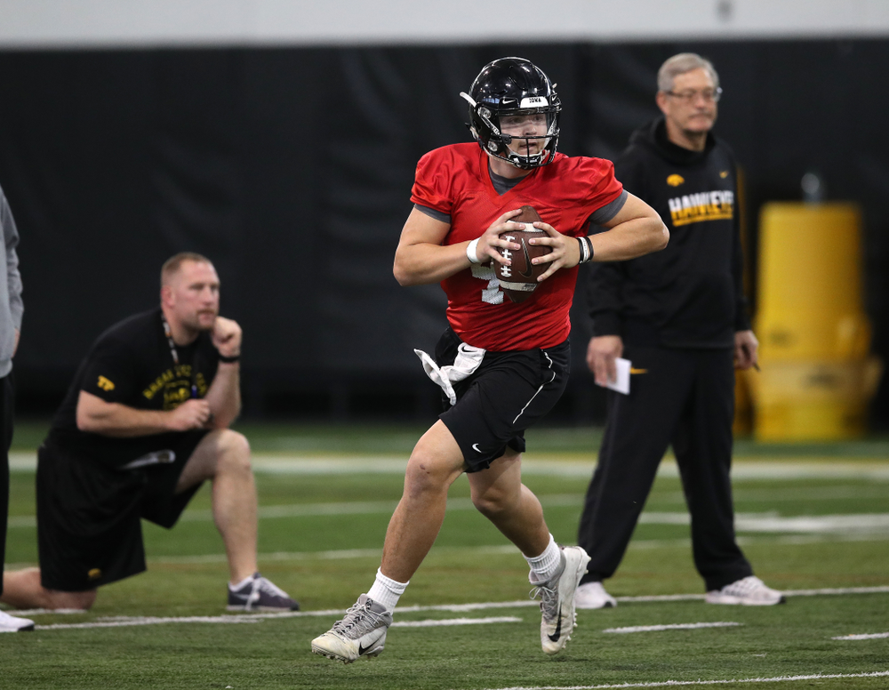 Iowa Hawkeyes quarterback Nate Stanley (4) during preparation for the 2019 Outback Bowl Tuesday, December 18, 2018 at the Hansen Football Performance Center. (Brian Ray/hawkeyesports.com)