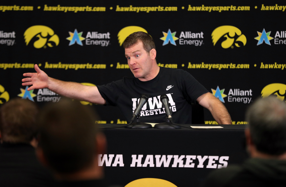 Iowa Hawkeyes head coach Tom Brands addresses the media during the team's annual media day Monday, November 5, 2018 at Carver-Hawkeye Arena. (Brian Ray/hawkeyesports.com)