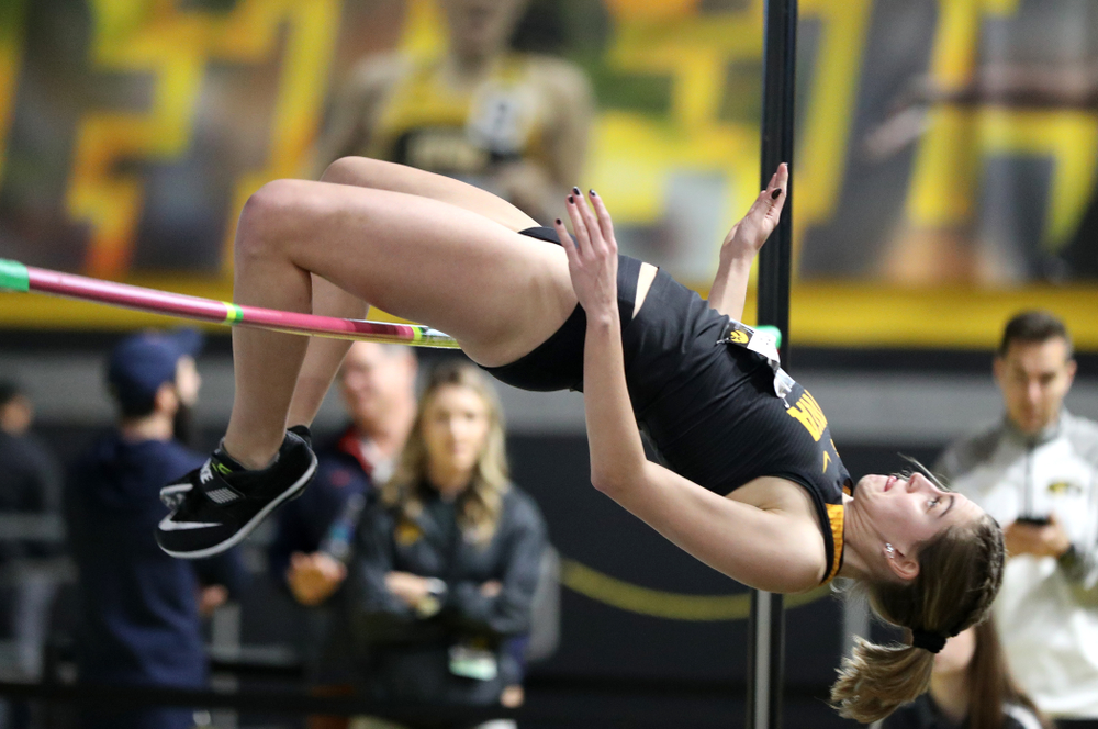 Iowa's Aubrianna Lantrip competes in the high jump during the 2019 Larry Wieczorek Invitational Friday, January 18, 2019 at the Hawkeye Tennis and Recreation Center. (Brian Ray/hawkeyesports.com)