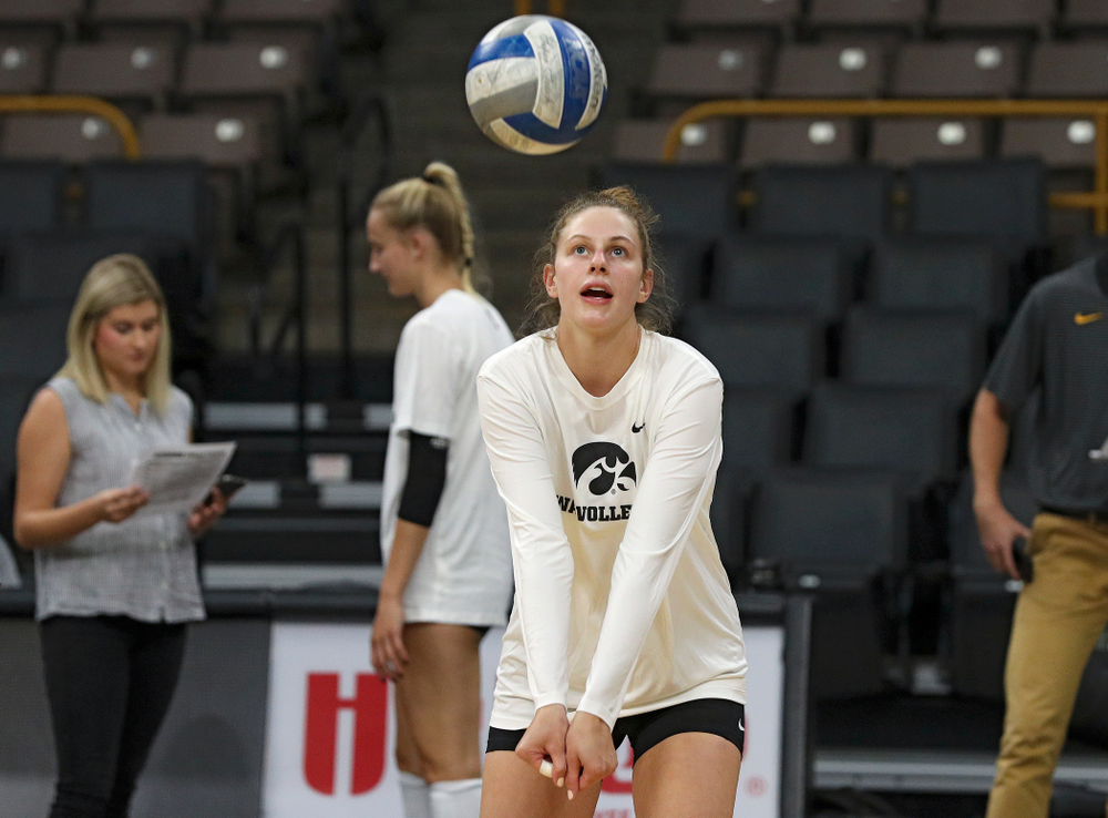 Iowa’s Emma Grunkemeyer (14) during Iowa Volleyball’s Media Day at Carver-Hawkeye Arena in Iowa City on Friday, Aug 23, 2019. (Stephen Mally/hawkeyesports.com)