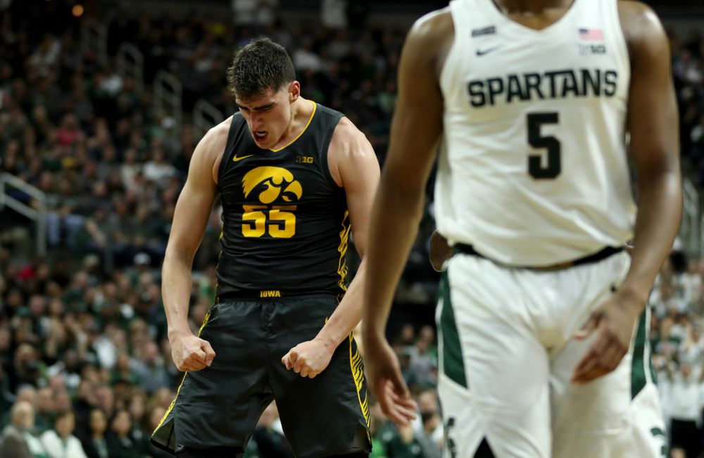 Iowa Hawkeyes forward Luka Garza (55) against Michigan State Tuesday, February 25, 2020 at the Breslin Center in East Lansing, MI. (Brian Ray/hawkeyesports.com)