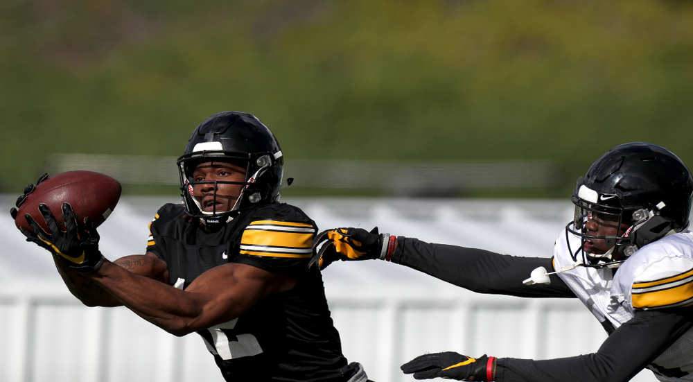 Iowa Hawkeyes wide receiver Brandon Smith (12) makes a catch during Holiday Bowl Practice No. 3 Tuesday, December 24, 2019 at San Diego Mesa College. (Brian Ray/hawkeyesports.com)