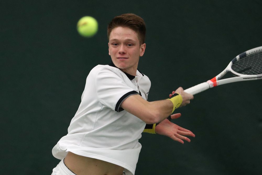 Iowa's Jason Kerst against North Dakota Friday, January 25, 2019 at the Hawkeye Tennis and Recreation Complex. (Brian Ray/hawkeyesports.com)