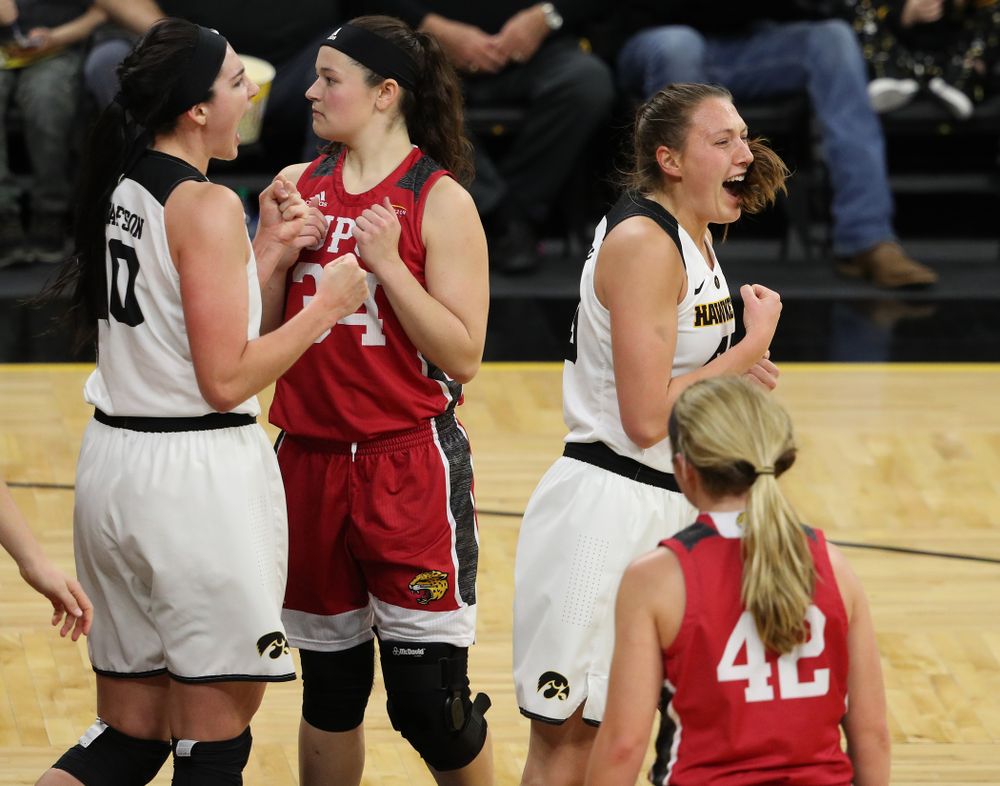 Iowa Hawkeyes forward Amanda Ollinger (43) against the IUPUI Jaguars Saturday, December 8, 2018 at Carver-Hawkeye Arena. (Brian Ray/hawkeyesports.com)