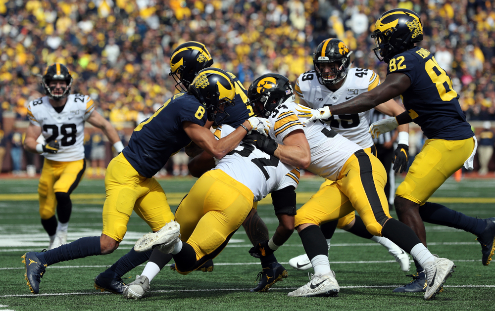 Iowa Hawkeyes linebacker Kristian Welch (34) against the Michigan Wolverines Saturday, October 5, 2019 at Michigan Stadium in Ann Arbor, MI. (Brian Ray/hawkeyesports.com)