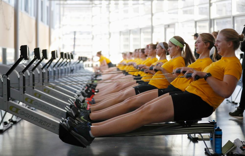 Members of the Iowa Rowing Team workout in the P. Sue Beckwith, M.D., Boathouse Monday, February 12, 2018 in Iowa City. (Brian Ray/hawkeyesports.com)