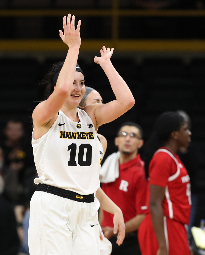 Iowa Hawkeyes forward Megan Gustafson (10) against the Rutgers Scarlet Knights Wednesday, January 23, 2019 at Carver-Hawkeye Arena. (Brian Ray/hawkeyesports.com)