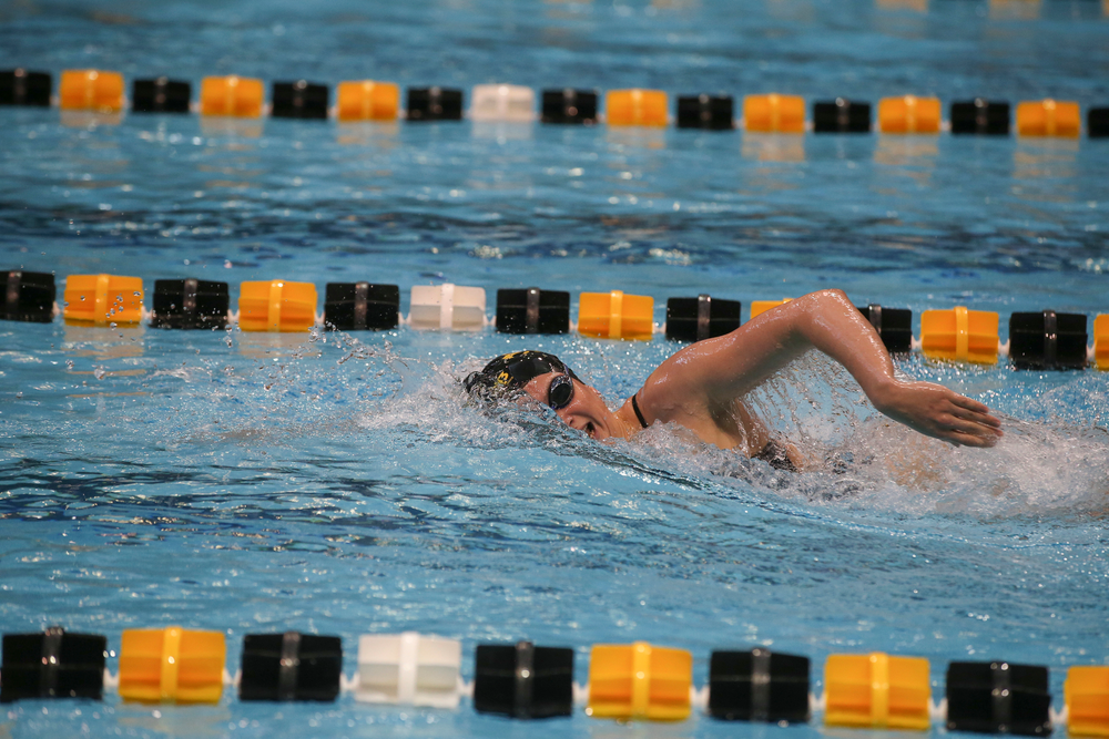Iowa’s Anna Brooker swims the 1000-yard freestyle during the Iowa swimming and diving meet vs Notre Dame and Illinois on Saturday, January 11, 2020 at the Campus Recreation and Wellness Center. (Lily Smith/hawkeyesports.com)
