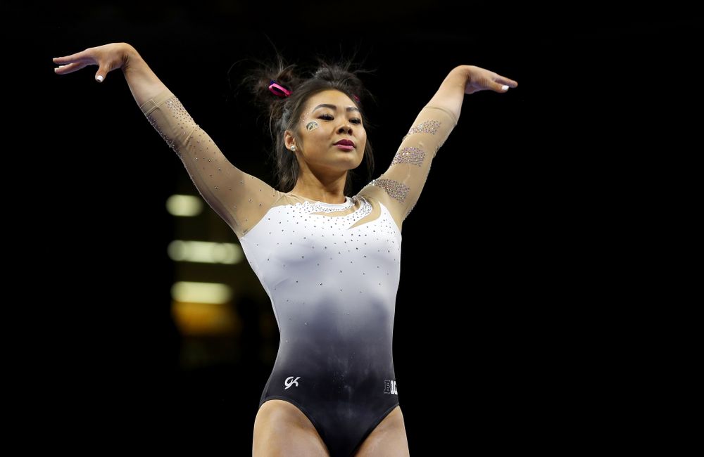 IowaÕs Clair Kaji competes on the beam against Ball State and Air Force Saturday, January 11, 2020 at Carver-Hawkeye Arena. (Brian Ray/hawkeyesports.com)