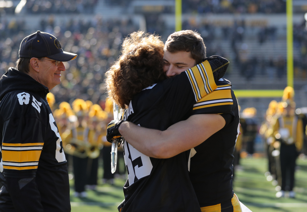 Iowa Hawkeyes long snapper Nate Vejvoda (85) during Senior Day festivities before their game against the Illinois Fighting Illini Saturday, November 23, 2019 at Kinnick Stadium. (Brian Ray/hawkeyesports.com)