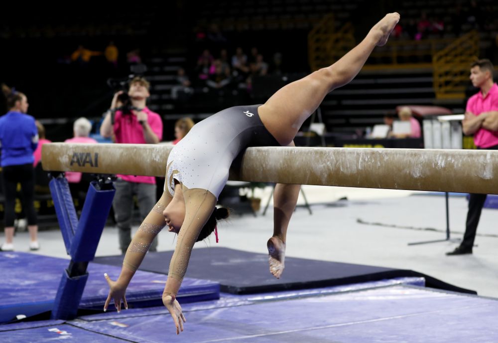 IowaÕs Allie Gilchrist competes on the beam against Ball State and Air Force Saturday, January 11, 2020 at Carver-Hawkeye Arena. (Brian Ray/hawkeyesports.com)