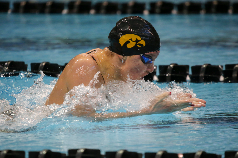 Emilia Sansome during Iowa women’s swimming and diving vs Rutgers on Friday, November 8, 2019 at the Campus Wellness and Recreation Center. (Lily Smith/hawkeyesports.com)