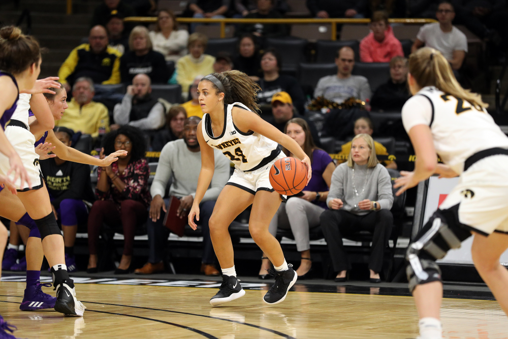 Iowa Hawkeyes guard Gabbie Marshall (24) against North Alabama Thursday, November 14, 2019 at Carver-Hawkeye Arena. (Brian Ray/hawkeyesports.com)