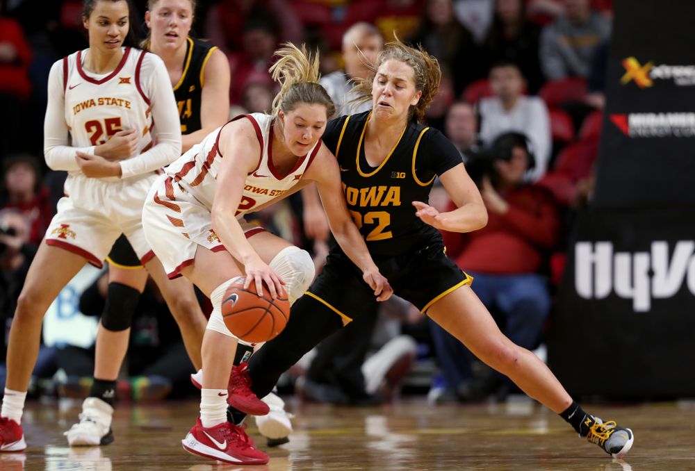 Iowa Hawkeyes guard Kathleen Doyle (22) against the Iowa State Cyclones Wednesday, December 11, 2019 at Hilton Coliseum in Ames, Iowa(Brian Ray/hawkeyesports.com)