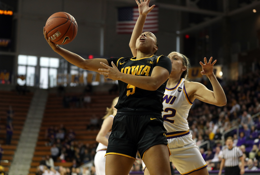 Iowa Hawkeyes guard Alexis Sevillian (5) against Northern Iowa Sunday, November 17, 2019 at the McLeod Center. (Brian Ray/hawkeyesports.com)