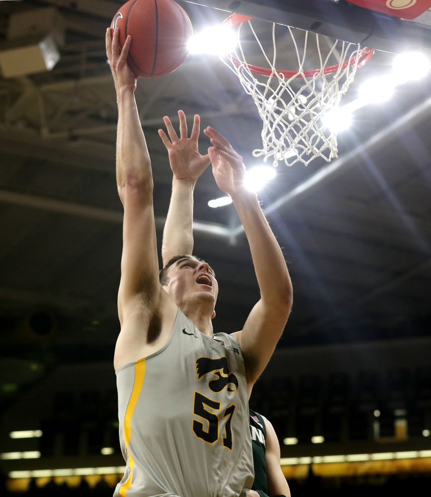 Iowa Hawkeyes forward Nicholas Baer (51) against the Michigan State Spartans Thursday, January 24, 2019 at Carver-Hawkeye Arena. (Brian Ray/hawkeyesports.com)