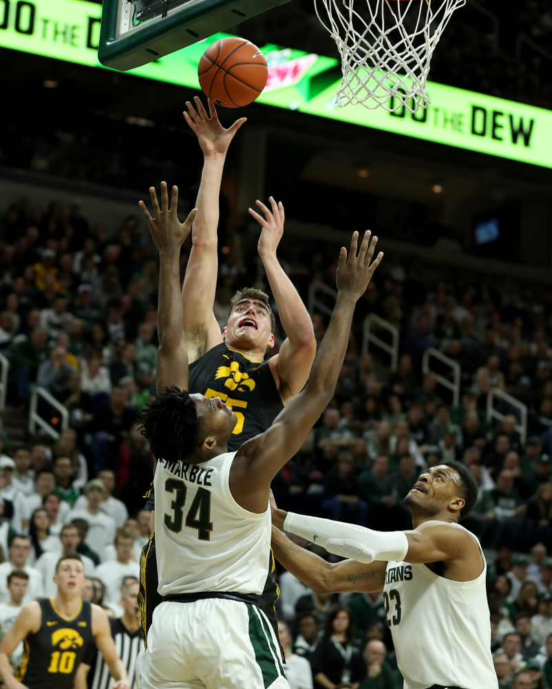 Iowa Hawkeyes forward Luka Garza (55) against Michigan State Tuesday, February 25, 2020 at the Breslin Center in East Lansing, MI. (Brian Ray/hawkeyesports.com)