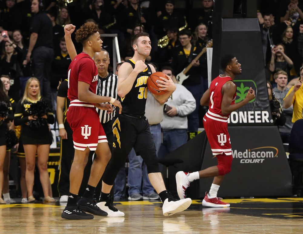 Iowa Hawkeyes guard Connor McCaffery (30) against the Indiana Hoosiers Friday, February 22, 2019 at Carver-Hawkeye Arena. (Brian Ray/hawkeyesports.com)