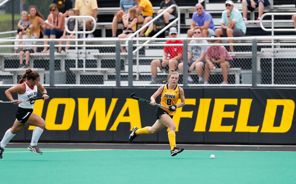 Iowa Hawkeyes Nikki Freeman (8) against Ball State Sunday, September 2, 2018 at Grant Field. (Brian Ray/hawkeyesports.com)