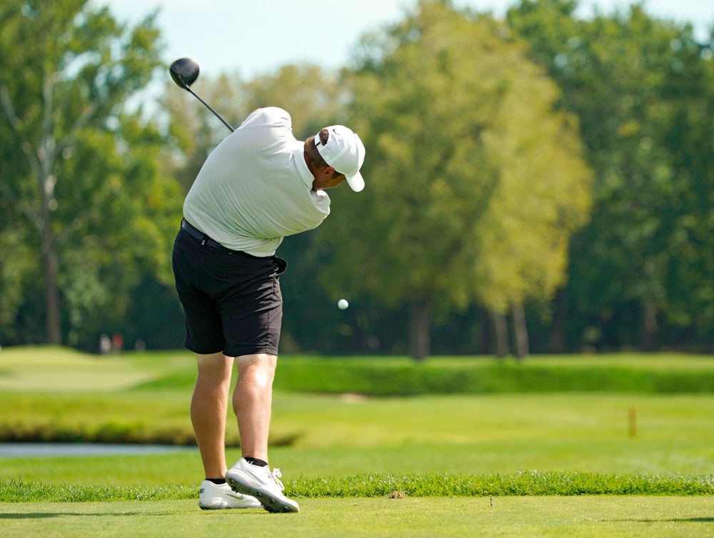 Iowa’s Alex Schaake tees off during the second day of the Golfweek Conference Challenge at the Cedar Rapids Country Club in Cedar Rapids on Monday, Sep 16, 2019. (Stephen Mally/hawkeyesports.com)
