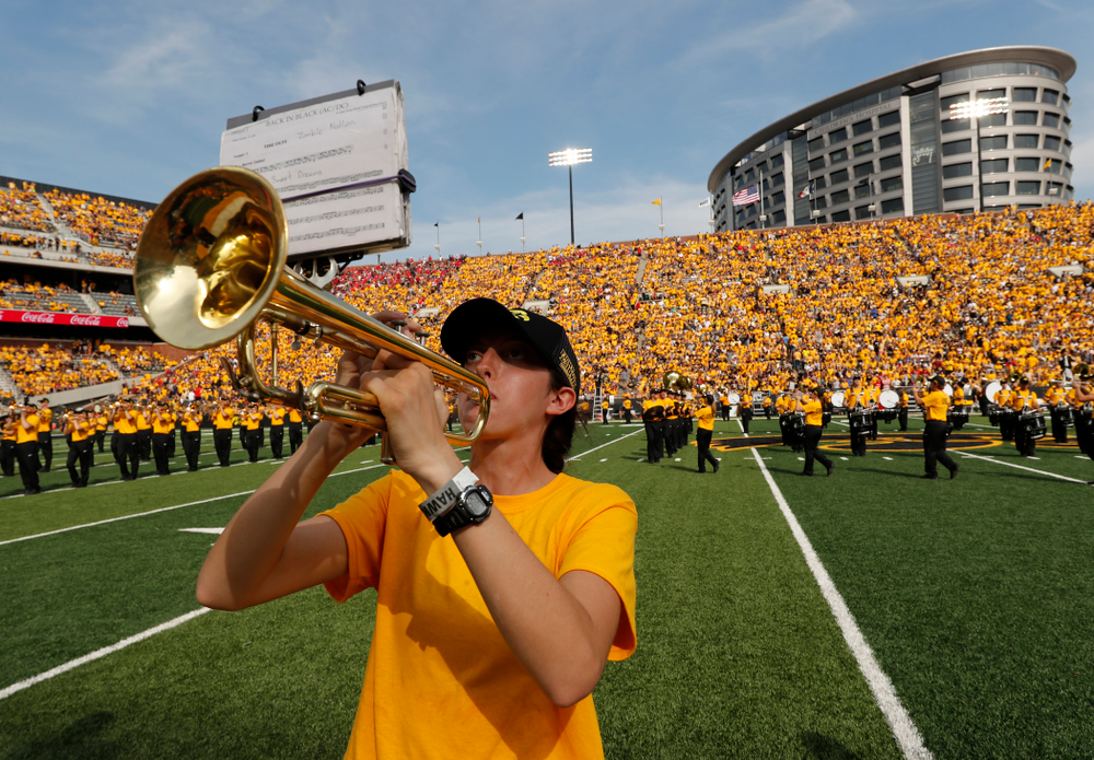 The Hawkeye Marching Band performs against the Northern Illinois Huskies Saturday, September 1, 2018 at Kinnick Stadium. (Brian Ray/hawkeyesports.com)