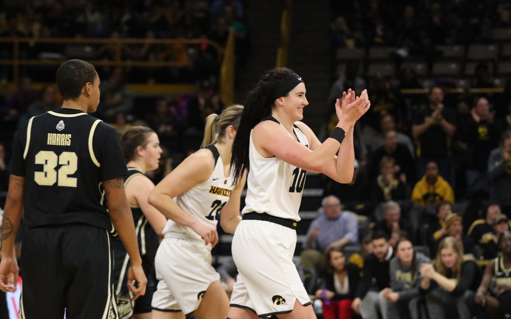 Iowa Hawkeyes forward Megan Gustafson (10) against the Purdue Boilermakers Sunday, January 27, 2019 at Carver-Hawkeye Arena. (Brian Ray/hawkeyesports.com)