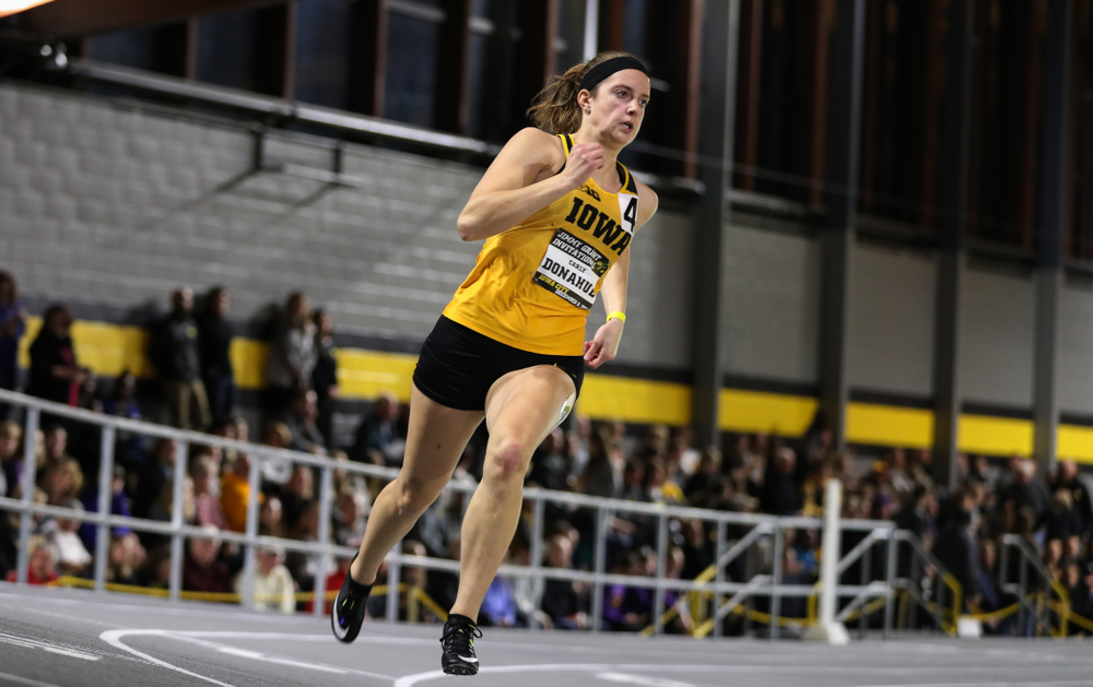 Iowa's Carly Donahue runs the 300-meters during the Jimmy Grant Invitational Saturday, December 8, 2018 at the Recreation Building. (Brian Ray/hawkeyesports.com)