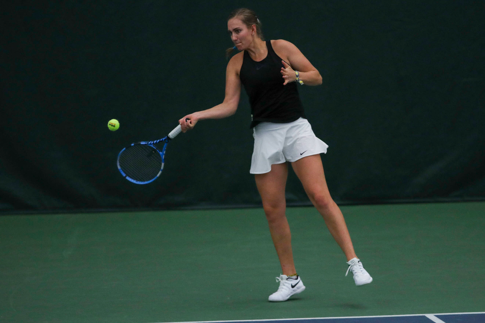 IowaÕs Ashleigh Jacobs at womenÕs tennis senior day vs Nebraska on Saturday, April 13, 2019 at the Hawkeye Tennis and Recreation Complex. (Lily Smith/hawkeyesports.com)