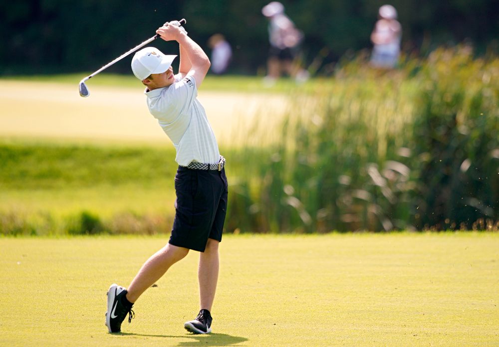 Iowa’s Matthew Garside hits from the fairway during the second day of the Golfweek Conference Challenge at the Cedar Rapids Country Club in Cedar Rapids on Monday, Sep 16, 2019. (Stephen Mally/hawkeyesports.com)