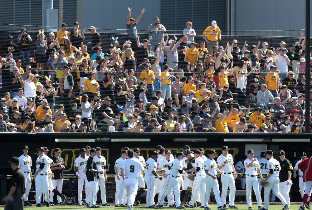 The Iowa Hawkeyes against the Nebraska Cornhuskers Saturday, April 20, 2019 at Duane Banks Field. (Brian Ray/hawkeyesports.com)