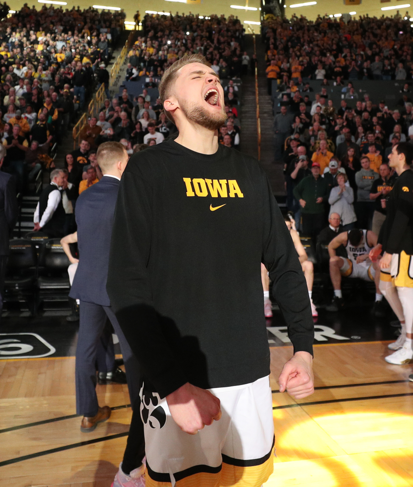 Iowa Hawkeyes forward Riley Till (20) against the Purdue Boilermakers Tuesday, March 3, 2020 at Carver-Hawkeye Arena. (Brian Ray/hawkeyesports.com)