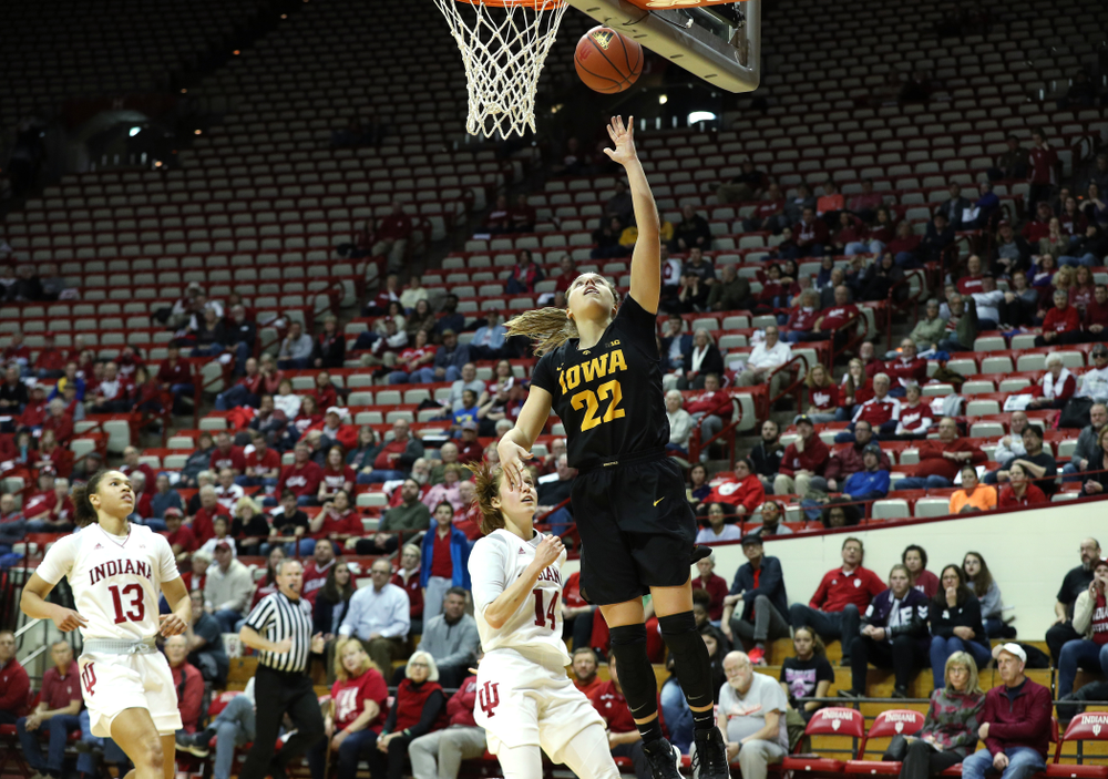 Iowa Hawkeyes guard Kathleen Doyle (22) against the Indiana Hoosiers Thursday, February 21, 2019 at Simon Skjodt Assembly Hall. (Brian Ray/hawkeyesports.com)