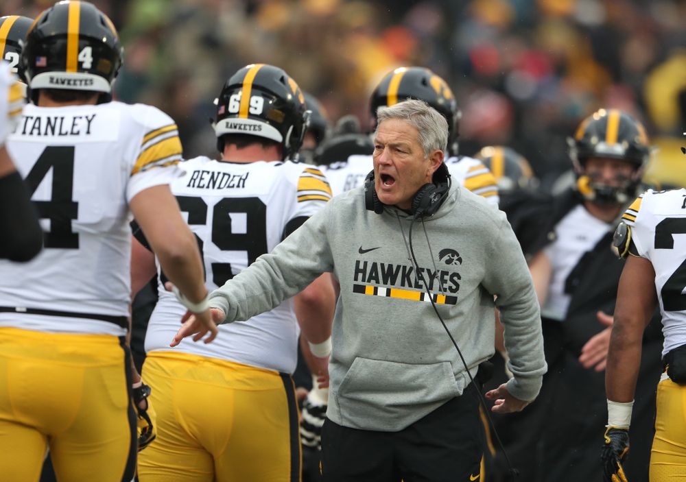 Iowa Hawkeyes head coach Kirk Ferentz against the Illinois Fighting Illini Saturday, November 17, 2018 at Memorial Stadium in Champaign, Ill. (Brian Ray/hawkeyesports.com)
