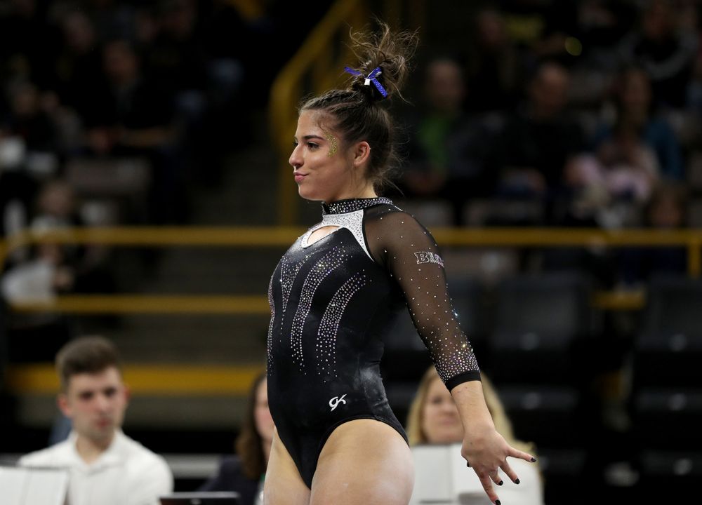 Iowa’s Ariana Agrapides competes on the floor against Michigan State Saturday, February 1, 2020 at Carver-Hawkeye Arena. (Brian Ray/hawkeyesports.com)