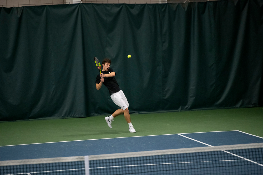 The Iowa men's tennis team competes against Cornell in The Rise Tennis Center in Ithaca, NY on Sunday, Feb. 24, 2019.