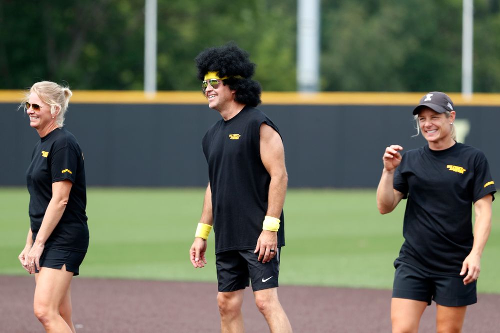 Head volleyball coach Bond Shymansky, Head Women's Tennis Coach Sasha Schmid, and Head Women's Golf Coach Megan Menzel during the Iowa Student Athlete Kickoff Kickball game Sunday, August 19, 2018 at Duane Banks Field. (Brian Ray/hawkeyesports.com)