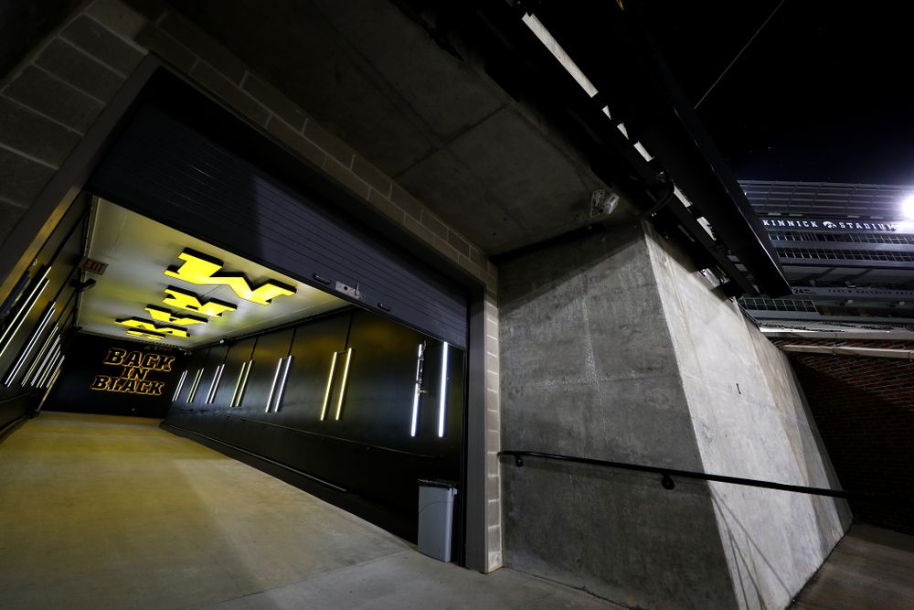 The Hawkeye Football Team sees the updates to their entrance tunnel at Kinnick Stadium for the first time Thursday, August 22, 2019 in Iowa City. (Brian Ray/hawkeyesports.com)