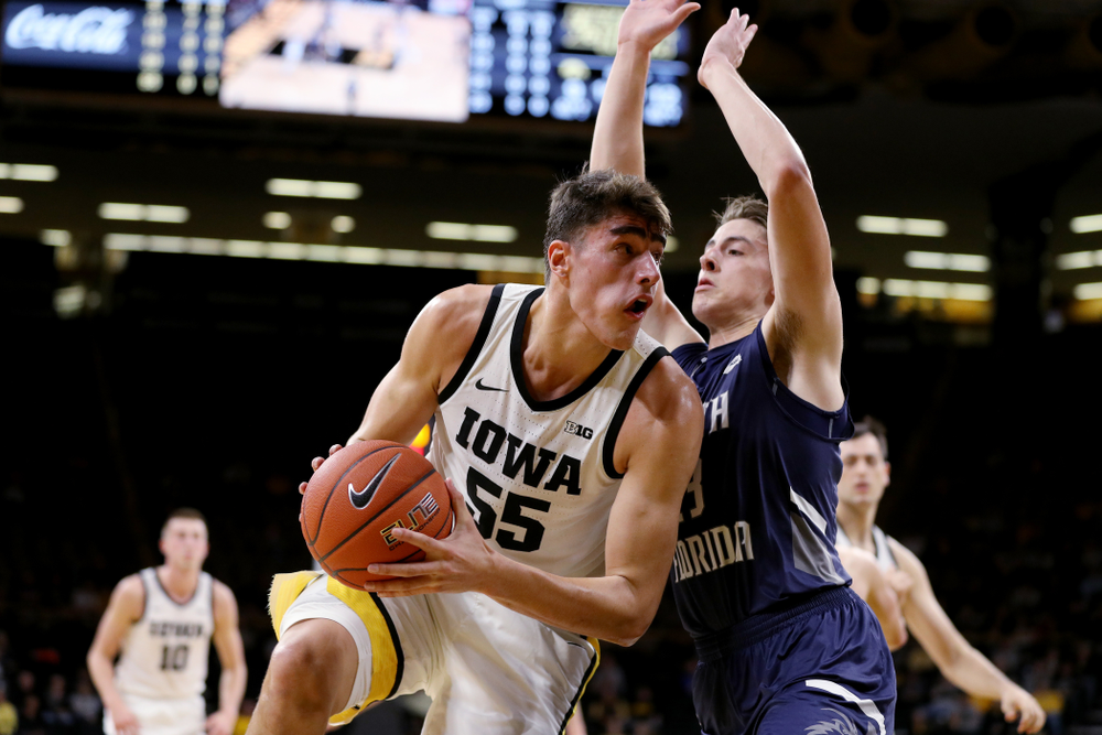 Iowa Hawkeyes forward Luka Garza (55) against North Florida Thursday, November 21, 2019 at Carver-Hawkeye Arena. (Brian Ray/hawkeyesports.com)