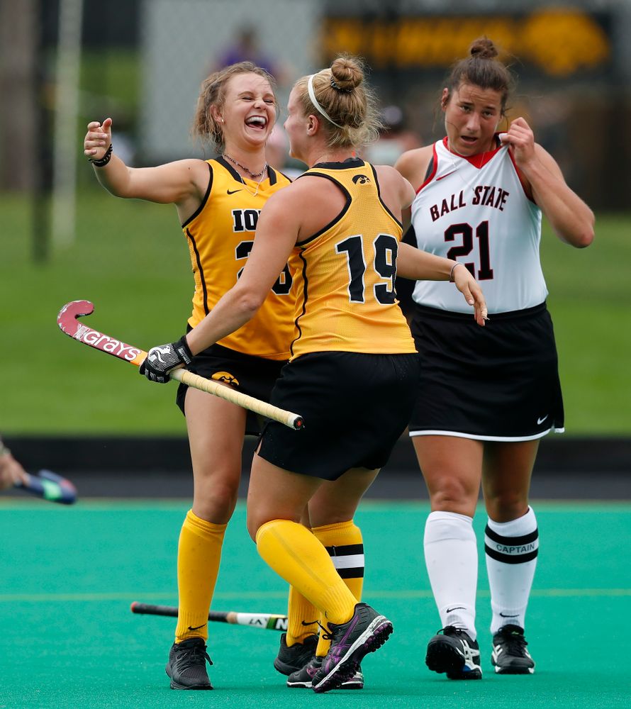 Iowa Hawkeyes Maddy Murphy (26) and Ryley Miller (19) against Ball State Sunday, September 2, 2018 at Grant Field. (Brian Ray/hawkeyesports.com)