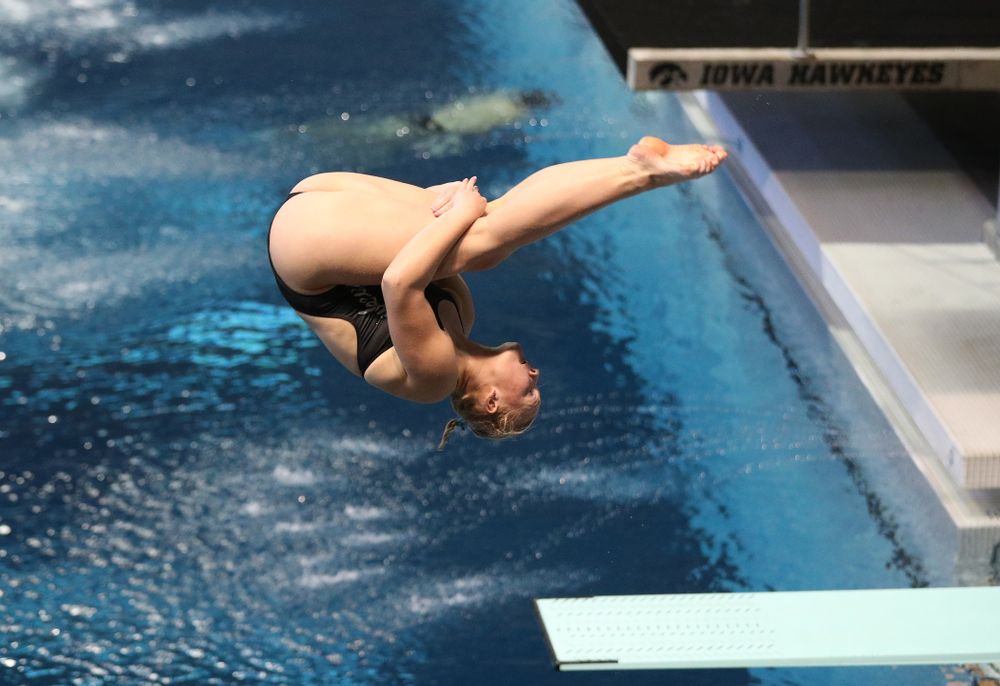 Thelma Strandberg competes on the 1 meter board Thursday, November 15, 2018 during the 2018 Hawkeye Invitational at the Campus Recreation and Wellness Center. (Brian Ray/hawkeyesports.com)
