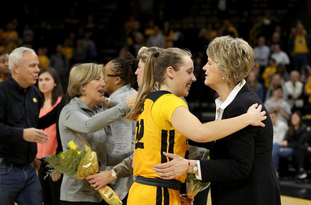 Iowa Hawkeyes guard Kathleen Doyle (22) during senior day activities following their win over the Minnesota Golden Gophers Thursday, February 27, 2020 at Carver-Hawkeye Arena. (Brian Ray/hawkeyesports.com)