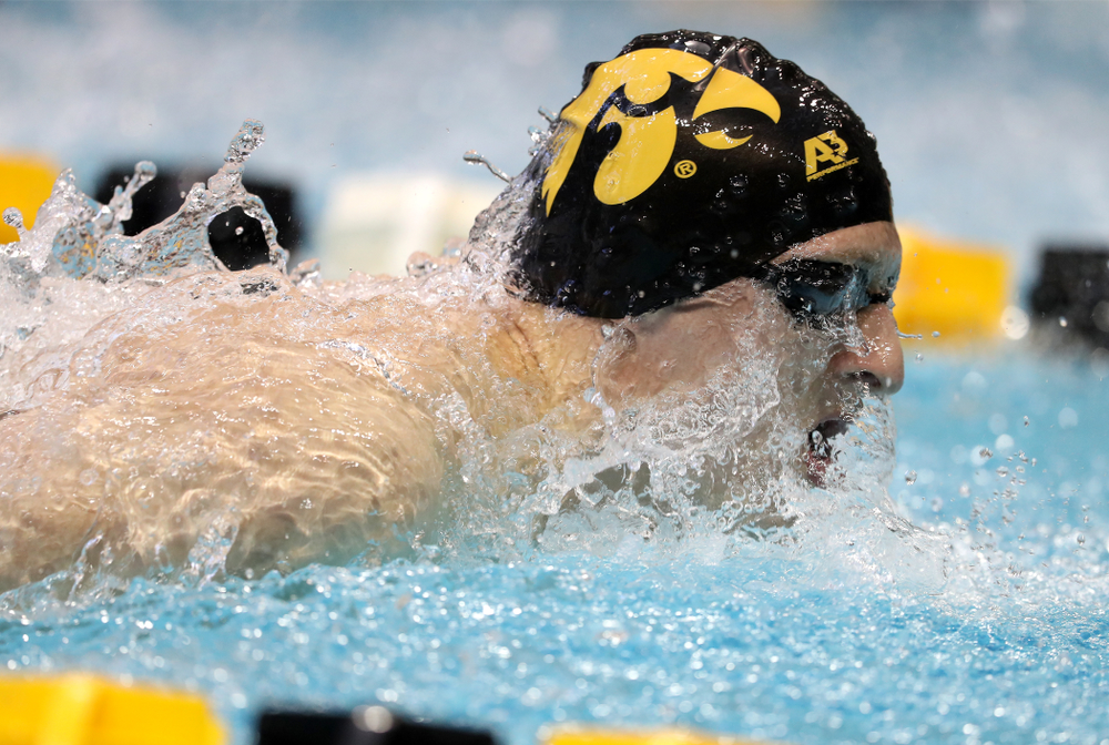 Iowa's Jackson Kuhlers swims the 200 yard butterfly during a double dual against Wisconsin and Northwestern Saturday, January 19, 2019 at the Campus Recreation and Wellness Center. (Brian Ray/hawkeyesports.com)