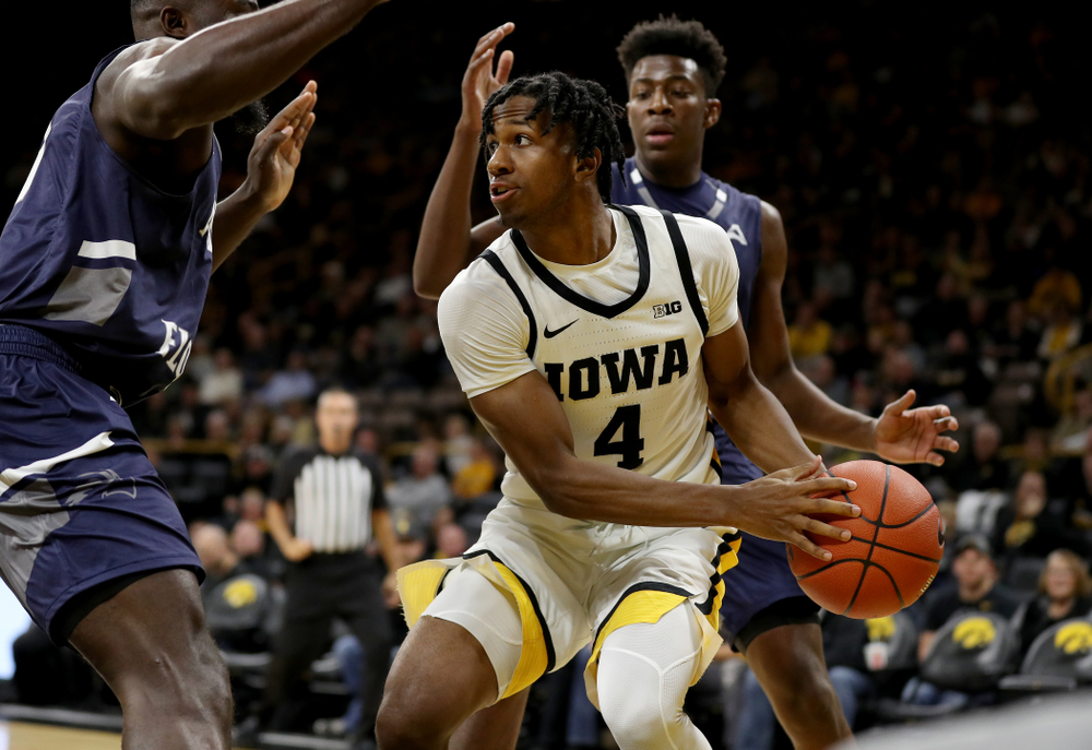 Iowa Hawkeyes guard Bakari Evelyn (4) against North Florida Thursday, November 21, 2019 at Carver-Hawkeye Arena. (Brian Ray/hawkeyesports.com)