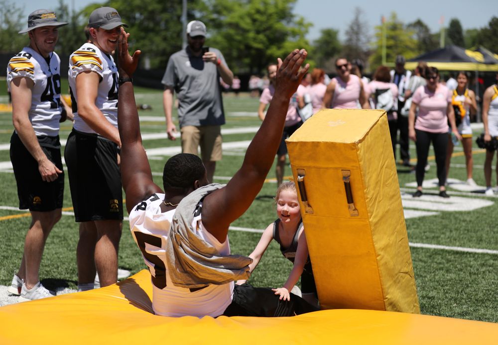Iowa Hawkeyes defensive tackle Daviyon Nixon (54) during the 2019 Iowa Ladies Football Academy Saturday, June 8, 2019 at the Hansen Football Performance Center. (Brian Ray/hawkeyesports.com)