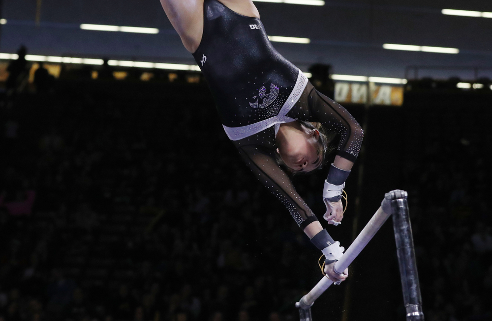 Iowa's Nicole Chowl competes on the bars against the Rutgers Scarlet Knights Saturday, January 26, 2019 at Carver-Hawkeye Arena. (Brian Ray/hawkeyesports.com)