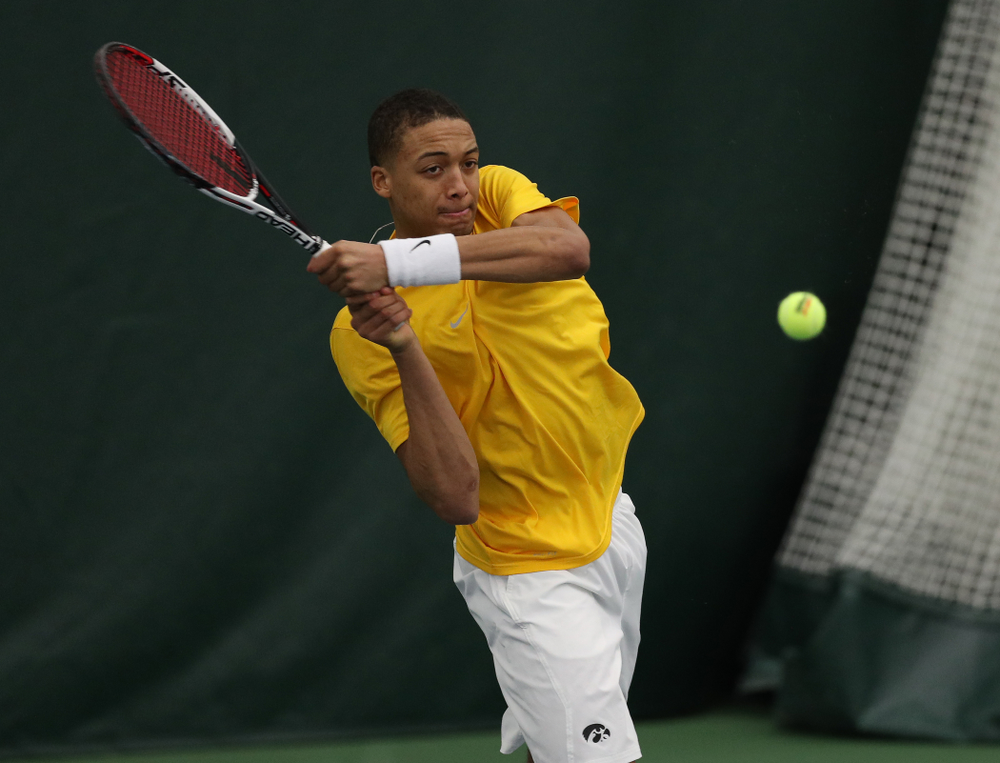 Oliver Okonkwo and Will Davies against Utah Sunday, February 10, 2019 at the Hawkeye Tennis and Recreation Complex. (Brian Ray/hawkeyesports.com)
